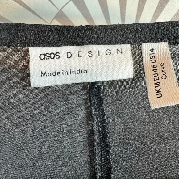 ASOS Design Black‎ Sheer Long Sleeve Wrap Size 14 - Picture 5 of 5